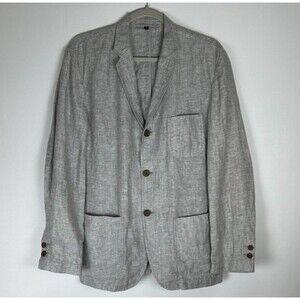 MUJI 100% Linen Jacket Men's M Gray Unstructured Lightweight Minimalist Blazer